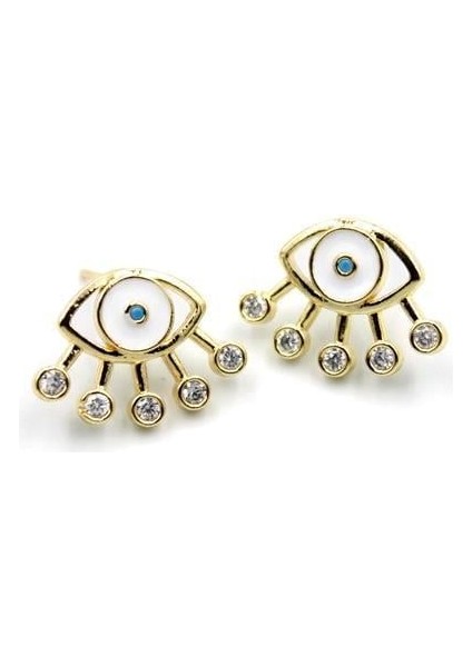 Mineli Göz Küpe - Beyaz