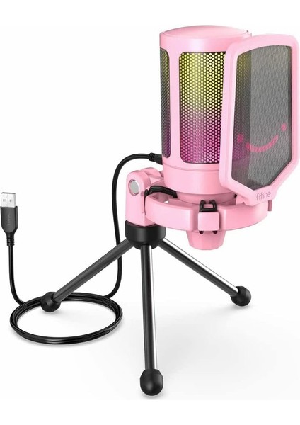 Ampligame A6V Yayıncı - Oyuncu - Gamer - Podcast - Youtuber Rgb USB Mikrofon (Pembe)