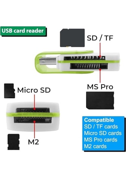 Için USB Sd Kart Okuyucu, Micro Sd Karttan USB Adaptörüne, Kamera Için Ms Duo/micro Ms Kart Okuyucu Hafıza Kartı Okuyucu, Pc/dizüstü Bilgisayar Için Kart Okuyucu Yeşil fiyatları