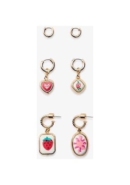3'lü Çilek Set Küpe - Altın fiyatları