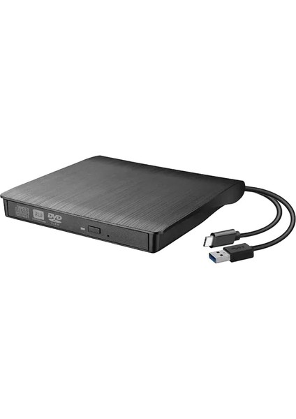 Harici USB 3.0 Dvd-Rom Dvd-Rw Optik Sürücü, USB ve Type C Kablolu, Pc, Tablet, DVD Player, Çizgili Metal Tasarım Ultra Slim CD Rom Okuyucu FT84-X