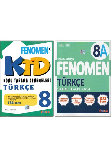 8.sınıf Türkçe Konu Tarama Denemeleri+Fenomen 8.sınıf 8A Türkçe (2 Kitap)