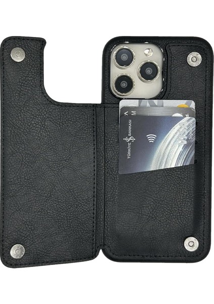Apple Iphone 13 Uyumlu Cüzdan Kılıf Kart Para Bölmeli Suni Deri Tam Koruma Şık Pratik Lüks Modern Zarif Tasarım Fonksiyonel (Siyah)