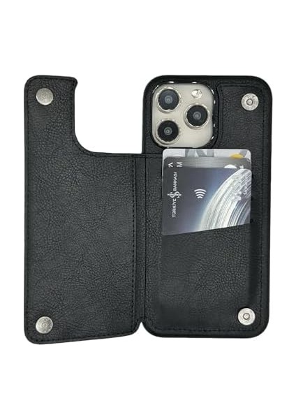 Apple Iphone 13 Uyumlu Cüzdan Kılıf Kart Para Bölmeli Suni Deri Tam Koruma Şık Pratik Lüks Modern Zarif Tasarım Fonksiyonel (Siyah)