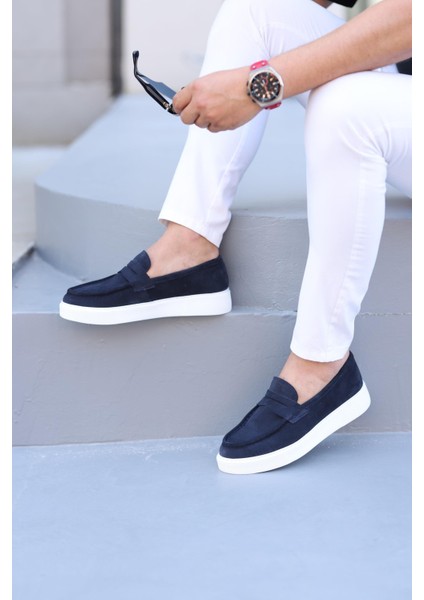 LFR-F083-1 Suet Merdane Ayakkabı Lacivert