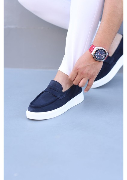 LFR-F083-1 Suet Merdane Ayakkabı Lacivert modelleri