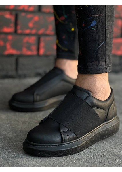 J040 Bağcıksız Kalın Lastikli Ortopedik Taban Günlük Erkek Spor Sneaker Ayakkabı St Siyah