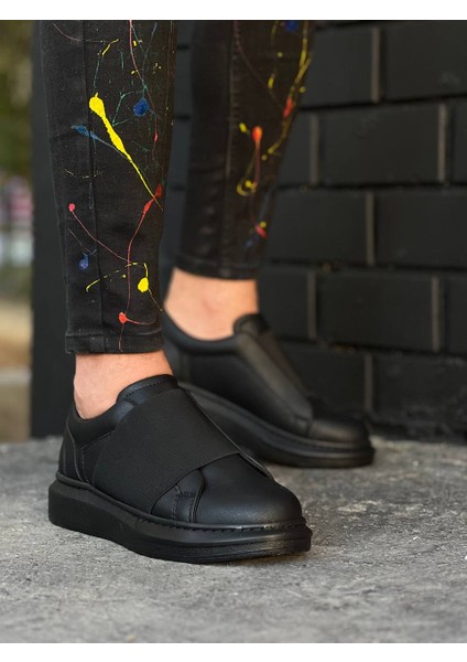 J040 Bağcıksız Kalın Lastikli Ortopedik Taban Günlük Erkek Spor Sneaker Ayakkabı St Siyah modelleri