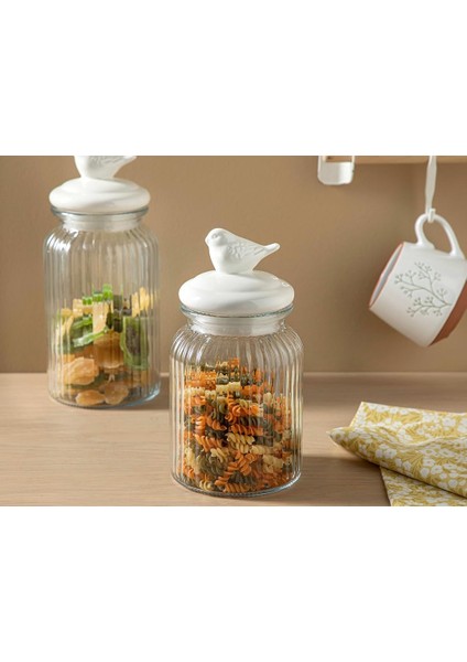 Home Karina Cam Saklama Kavanoz 970 ml Beyaz