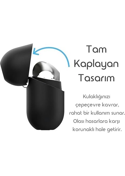 Samsung Galaxy Buds 3 Pro ve Buds 3 ile Uyumlu Silikon Kulaklık Kılıfı Extra Kalın Yapılı 360° Koruma Sağlayan Toz Koruma Tıpalı Darbelere Karşı Dirençli Taşıma Askılı Koruma Kılıfı (Siyah)