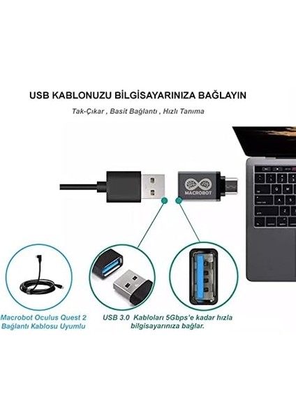 Type C USB 3.1 To USB 3.0 Dönüştürücü Otg Çevirici Adaptör 5gbps Quest 2 Bağlantı Kablosu ve Android Telefon Tablet Uyumlu modelleri