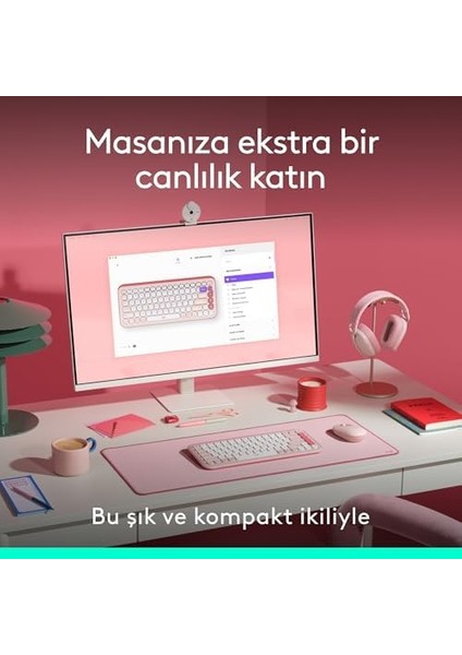 Pop Icon Combo Kablosuz Klavye ve Mouse Seti, Bluetooth, Konforlu Tasarım, Programlanabilir Tuşlar, Sessiz Tıklamalar, 3 Cihaza Kadar Easy-Switch, Türkçe Q Klavye, Pembe