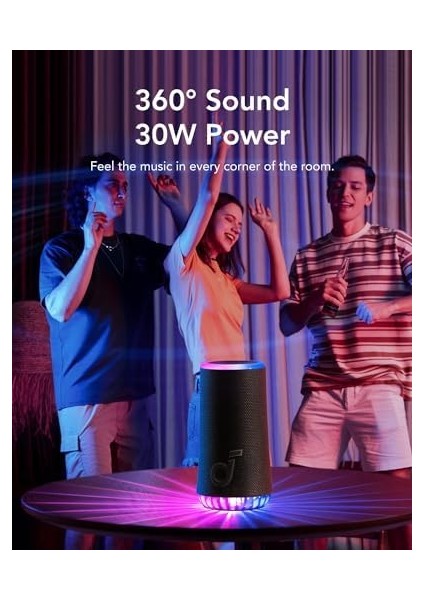Glow 30W Taşınabilir Hoparlör, 360° Ses, Senkronize Radyant Işık, 18 Saat Oynatma Süresi, Özelleştirilebilir Eq, Işık Gösterisi, IP67, Su Geçirmez