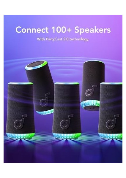 Glow 30W Taşınabilir Hoparlör, 360° Ses, Senkronize Radyant Işık, 18 Saat Oynatma Süresi, Özelleştirilebilir Eq, Işık Gösterisi, IP67, Su Geçirmez
