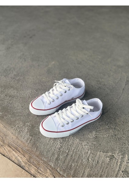 Melodi Kadın Beyaz Bağcıklı Klasik Sneaker Günlük Kanvas Ayakkabı