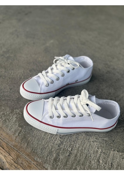 Melodi Kadın Beyaz Bağcıklı Klasik Sneaker Günlük Kanvas Ayakkabı