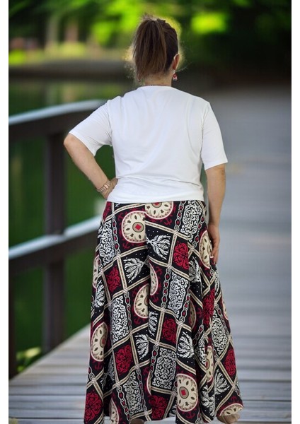 Beli Lastikli Geniş Kesim Pamuklu Viskon Pantolon Etek Penye Bluz Ikili Takım