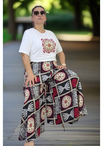 Beli Lastikli Geniş Kesim Pamuklu Viskon Pantolon Etek Penye Bluz Ikili Takım fiyatları