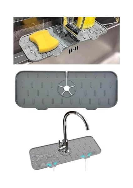 Emici Mat, Silikon Katlanabilir Musluk Sıçrama Koruması Lavabo Damlama Matı Su Tutucu Lavabo Matı Kurutma Matı Mutfak ve Banyo Için Lavabo Aksesuarları (Gri) fiyatları