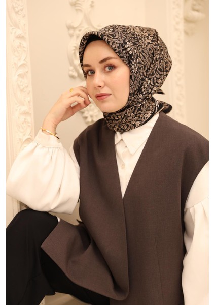 Twill Ipek Eşarp - 11464-30 Siyah Vizon