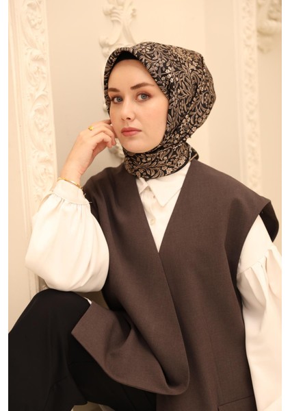 Twill Ipek Eşarp - 11464-30 Siyah Vizon