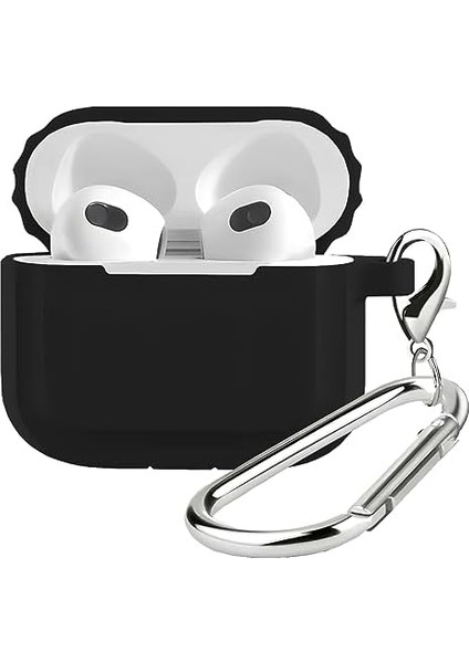 Labs Airpods 3 Uyumlu Rubber Silicone Case Kancalı Yumuşak Silikon Kılıf Airpods 3 Uyumlu Kulaklık Kılıfı (Siyah)