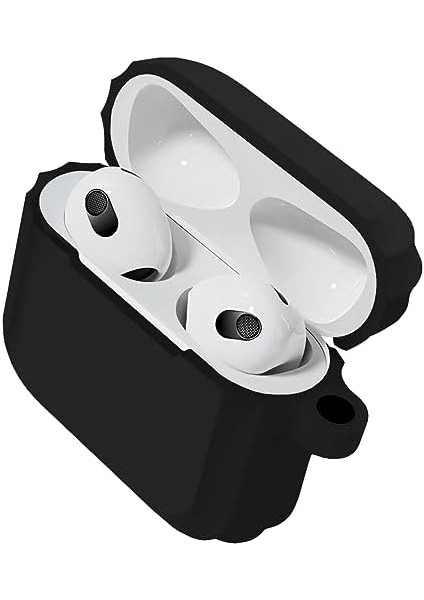 Labs Airpods 3 Uyumlu Rubber Silicone Case Kancalı Yumuşak Silikon Kılıf Airpods 3 Uyumlu Kulaklık Kılıfı (Siyah)