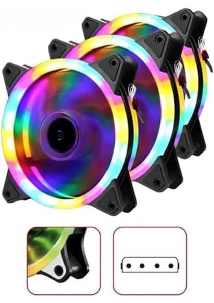 3 Adet 120MM Rainbow Rgb Kasa Fanı 12 cm Renkli Gökkuşağı Fanı
