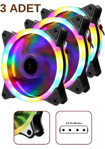 3 Adet 120MM Rainbow Rgb Kasa Fanı 12 cm Renkli Gökkuşağı Fanı
