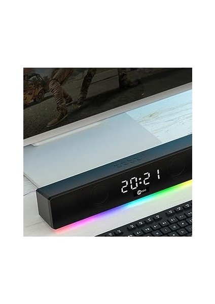 DS103 Rgb Bluetooth Stereo Radyo 75DB + Saat/alarm Aux, Flash Bellek, Sd Kart 3D Surround Ses Oyun, Ev, Ofis, Sinema Seyahat 10W Kompakt 41,5 x 7 x 6 cm Soundbar Işıklı Speaker Siyah fiyatları