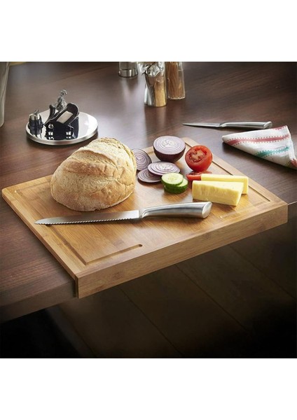 Tezgah Üstü Bambu Kesme Tahtası, Kaymaz Ekmek Tahtası, Kenarlı Kesme Tepsisi Büyük Boy (45CM*35CM) - Tezgah Üstü Bambu Kesim Panosu Antibakteriyel ve Hijyenik, Dayanıklı ve Sağlam.