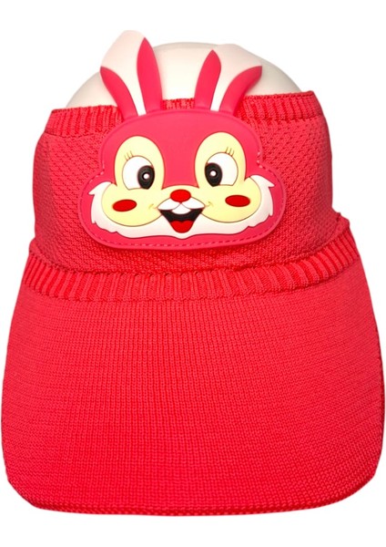 2-8 Yaş Kız Çocuk Koyu Pembe Rabbit Figürlü Yazlık Vizör Şapka