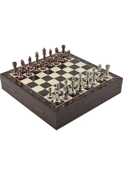 Büyük Boy Metal Klasik Satranç Tk. Antik ve Ceviz Desenli Sandıklı Mdf TAHTASI(36X36 Cm.)