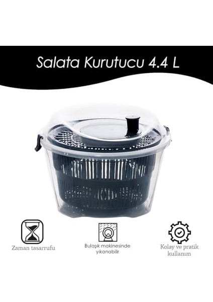 G-25 Gondol Vega Pratik Salata Kurutucu - Meyve Sebze Yeşillik Yıkama Kurutma Kabı Siyah