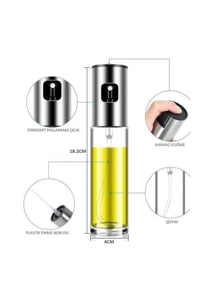 Sprey Yağlık Cam Püskürtmeli Fısfıs 100 ml Yağdanlık Airfryer Yağ Sirke Limon Püskürtme Şişesi fiyatları