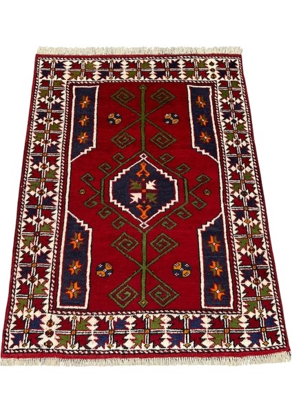 El Dokuma Izmir Bergama Halısı 128X170 Kırmızı Kök Boya Yün Halı Kırmızı