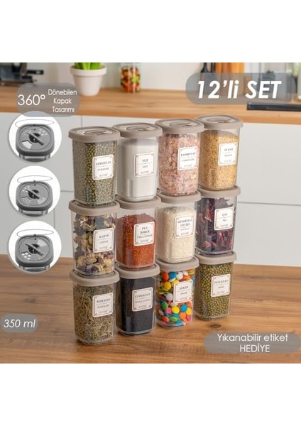 1061 Döner Kapaklı Etiketli Baharatlık Seti - 12&apos;li Cappuccino Kapaklı 350 cc modelleri