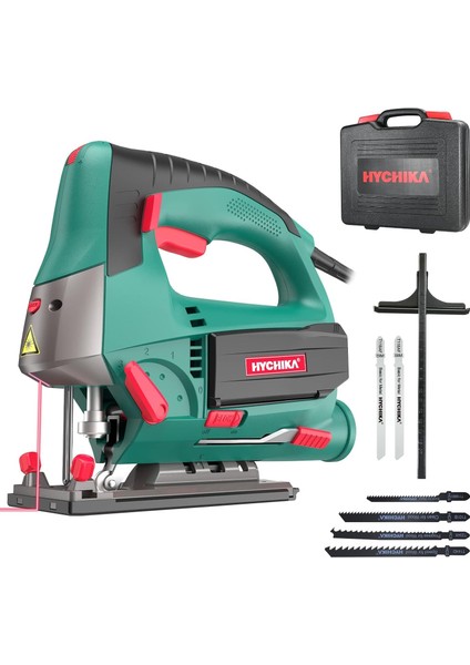 800W Dekupaj Testeresi, Maks. Kesme Derinliği: 110 Mm, 800-3000 Spm, 6 Ayarlanabilir Hız, 4 Kesme Modu, Eğim Açısı ±45°, Testere Bıçağı Saklama Kutusu ile 6 Testere Bıçağı