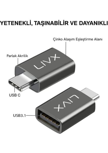 USB 3.1 To Type-C 10GBPS Veri Aktarımı 3A Hızlı Şarj ve Data Aktarımı Çevirici Dönüştürücü Otg Adaptör Space Gray Otgks modelleri
