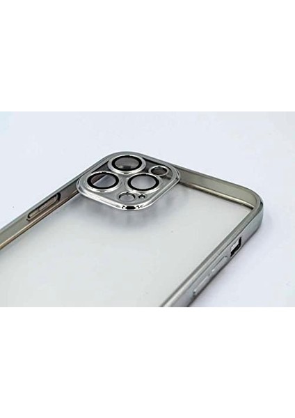 Iphone 12 Pro Uyumlu Kenarları Renkli Lazer Kamera Lens Korumalı Lüks Silikon Kılıf (Silver) fiyatları