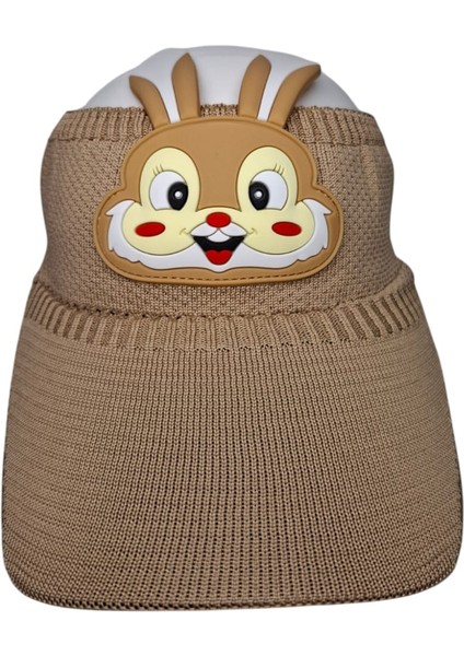 2-8 Yaş Kız Çocuk Koyu Bej Renk Rabbit Figürlü Vizör Yazlık Şapka
