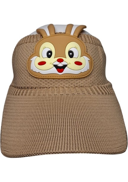 2-8 Yaş Kız Çocuk Koyu Bej Renk Rabbit Figürlü Vizör Yazlık Şapka modelleri