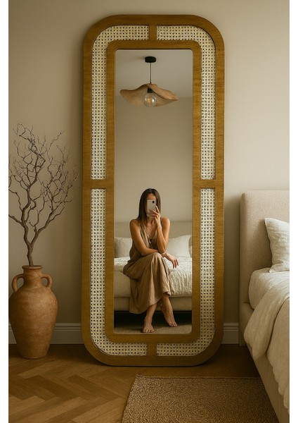 Dekoratif Hazeran Boy Aynası - Yatak Odası Rattan Ayna 70 cm x 170 cm