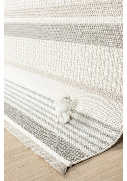 Krem Gri Yumuşak Dokulu Halı Kilim Salon Mutfak Koridor Yolluk Dokuma Makine Halısı 0016