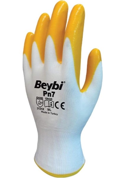 Pn7 Polyester Örme Nitril Eldiven No 10, Çift, Beyaz Sarı