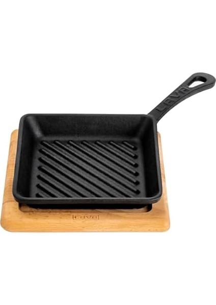 Döküm Mini Kare Izgara Tava Kayın Ahşap Altlıklı Döküm Demir Yekpare Saplı Ölçü 16X16CM. fiyatları