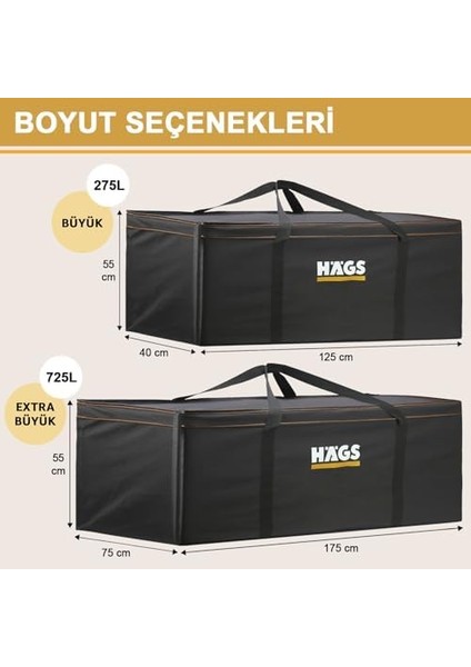 Bahçe Mobilya Yastığı, Minderi Saklama Çantası Hurç, Yatak, Yorgan, Yastık Organizer, Düzenleyici, Depolama Hurcu, Çantası, Büyük Boy - 275 Lt Siyah modelleri