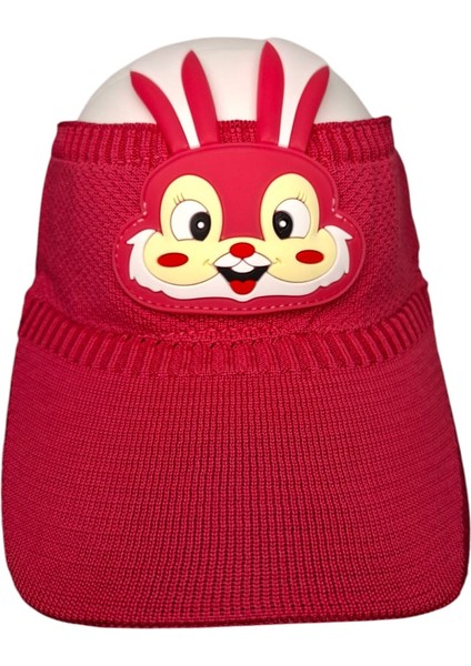 2-8 Yaş Kız Çocuk Kırmızı Renk Rabbit Figürlü Yazlık Vizör Şapka