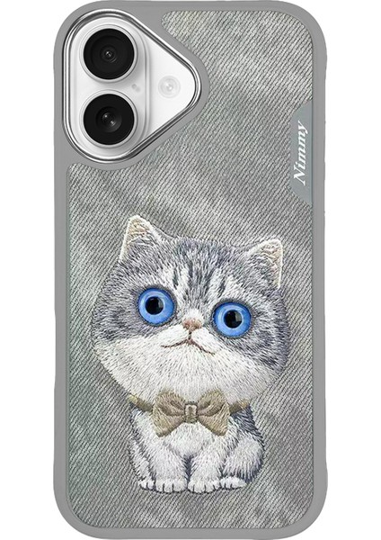 iPhone 16 Uyumlu 3D Göz Kedi Detaylı Gerçek Nakış Işlemeli Kabartmalı New Big Eyes Kılıf