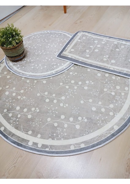 Adenium - Pamuk Dokuma Taban Yuvarlak Banyo Halısı (100X100-60X60-40X60 CM 3'LÜ SET)